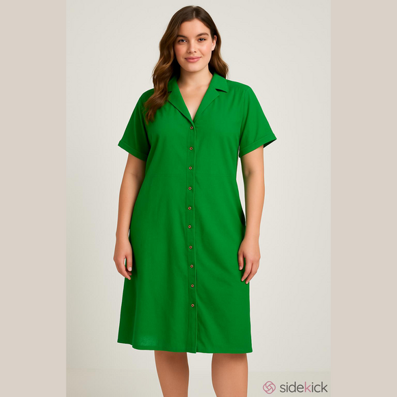 Time and Tru Dresses & Skirts - Time and Tru Bright Green Button-Front Mini Shirt Dress